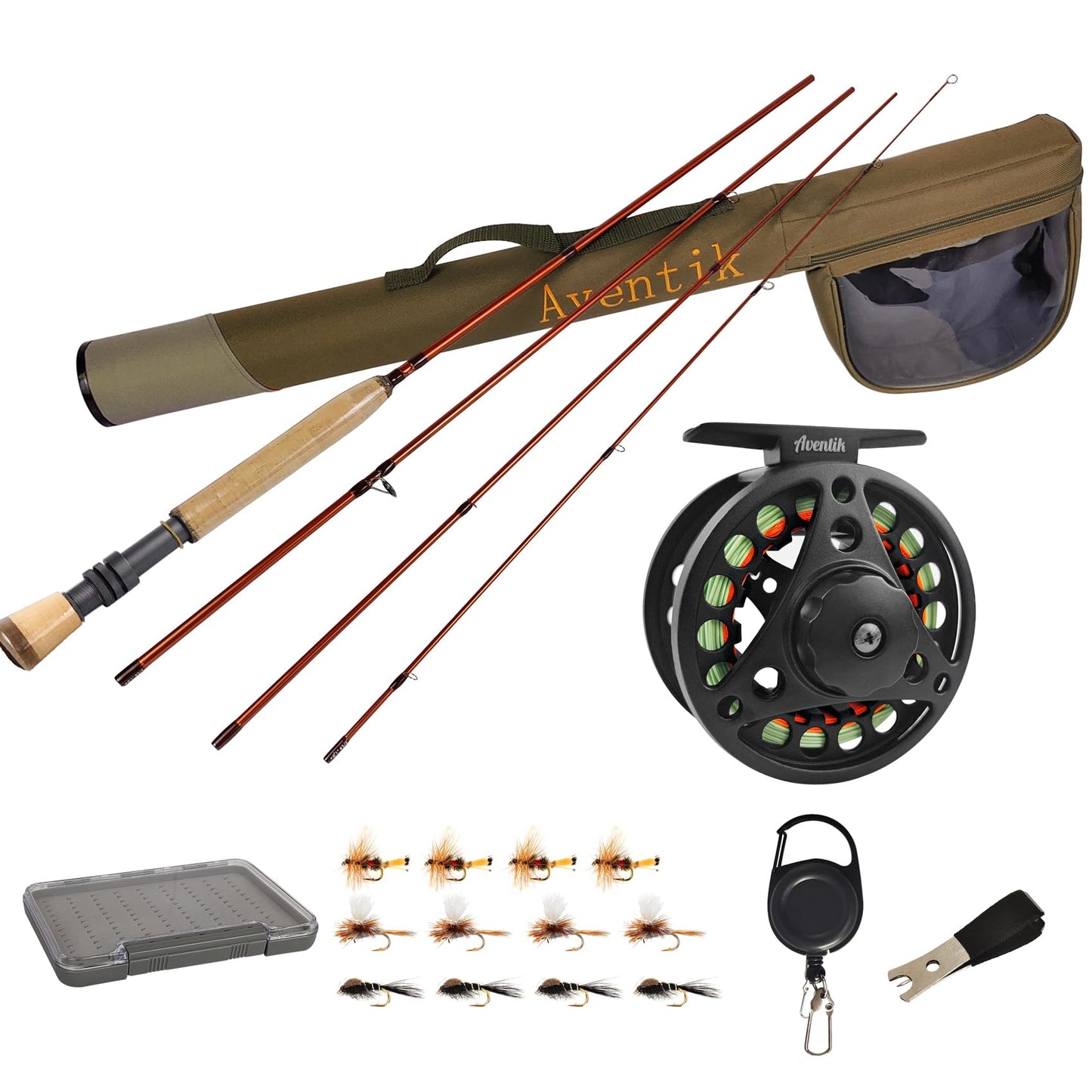 Aventik Extreme Fly Fishing Combo Kit 0/1/2/3/4/5/6 Weight Starter Fly Fishing Rod and Reel Kit Outfit with One Travel Case(9'0'' LW7/8 Fly Rod Kit)