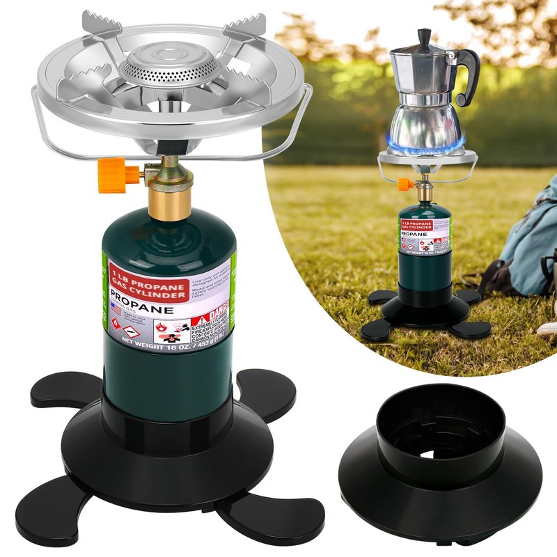 Camping Stove Propane Burner, Portable Camp Stove with Foldable Gas Tank Base, Adjustable Flame Backpacking Cooker for Camping, Small Single Burner Propane Stoves Kit for Hiking Tent Outdoor Cooking
