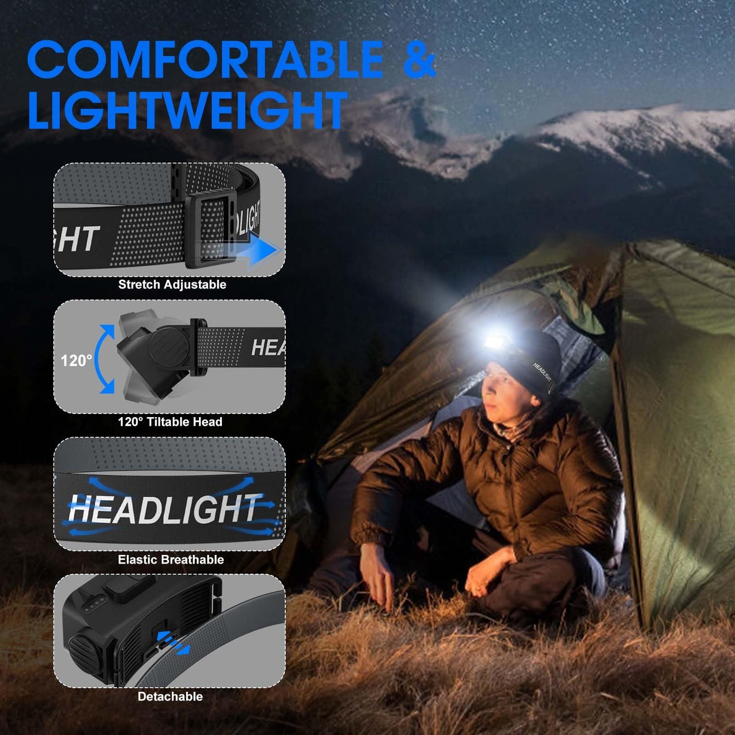 Rechargeable Headlamp Flashlight, 8 LED 2500 Lumen Super Bright Headlight with White Red Light & Motion Sensor, 2-Pack Waterproof Head Lamp for Adult Kid, Headlamps for Outdoor Camping Running Fishing