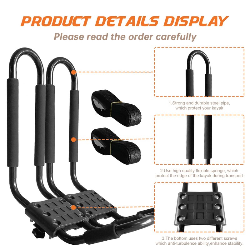HIGHRAZON Kayak Roof Rack, 2 Pair J-Bar Roof Rack with 4 Ropes. Heavy Duty Kayak Roof Carrier for Your Canoe SUV and Trucks
