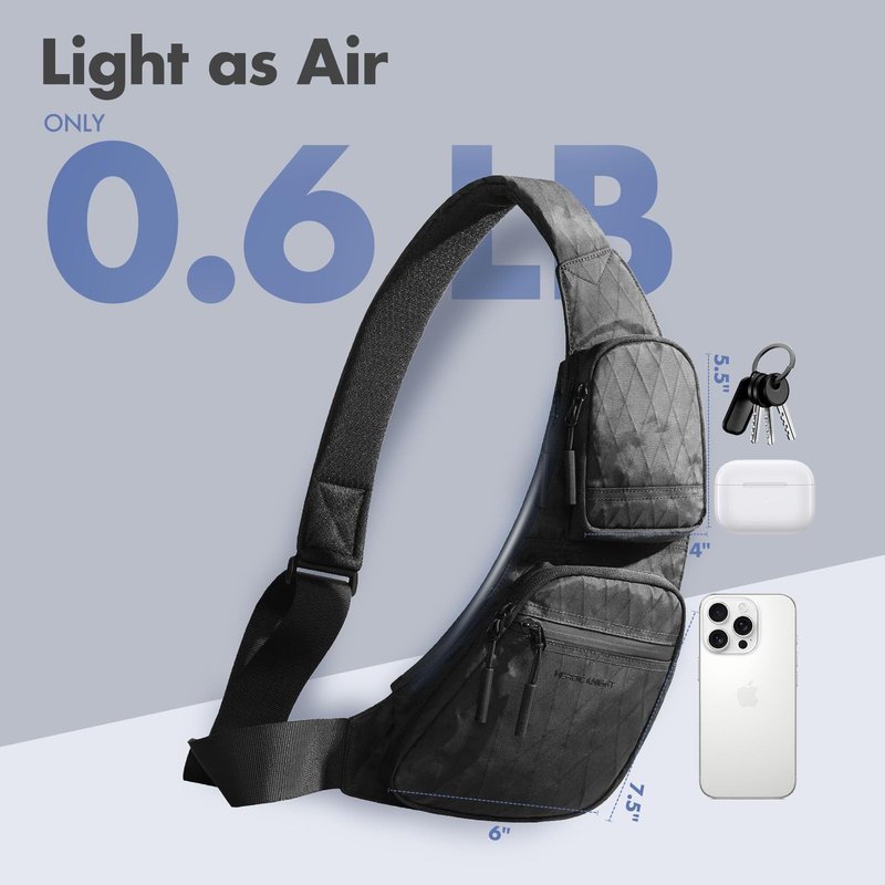 hk Sling Bag for Men with 3‑Layer Sailcloth‑Inspired Performance Fabric, Lightweight Waterproof Sling Bag for Men with Tablet Compartment, Crossbody Bag for men, Commuting, Black