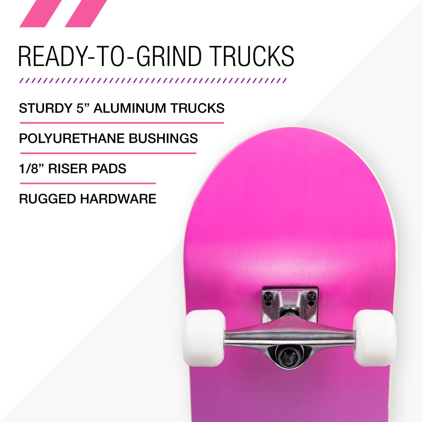 80Six Adult and Youth Skateboard with 54mm Urethane Wheels and Carbon Steel Bearings (Pink-Purple Fade, 31" x 8")