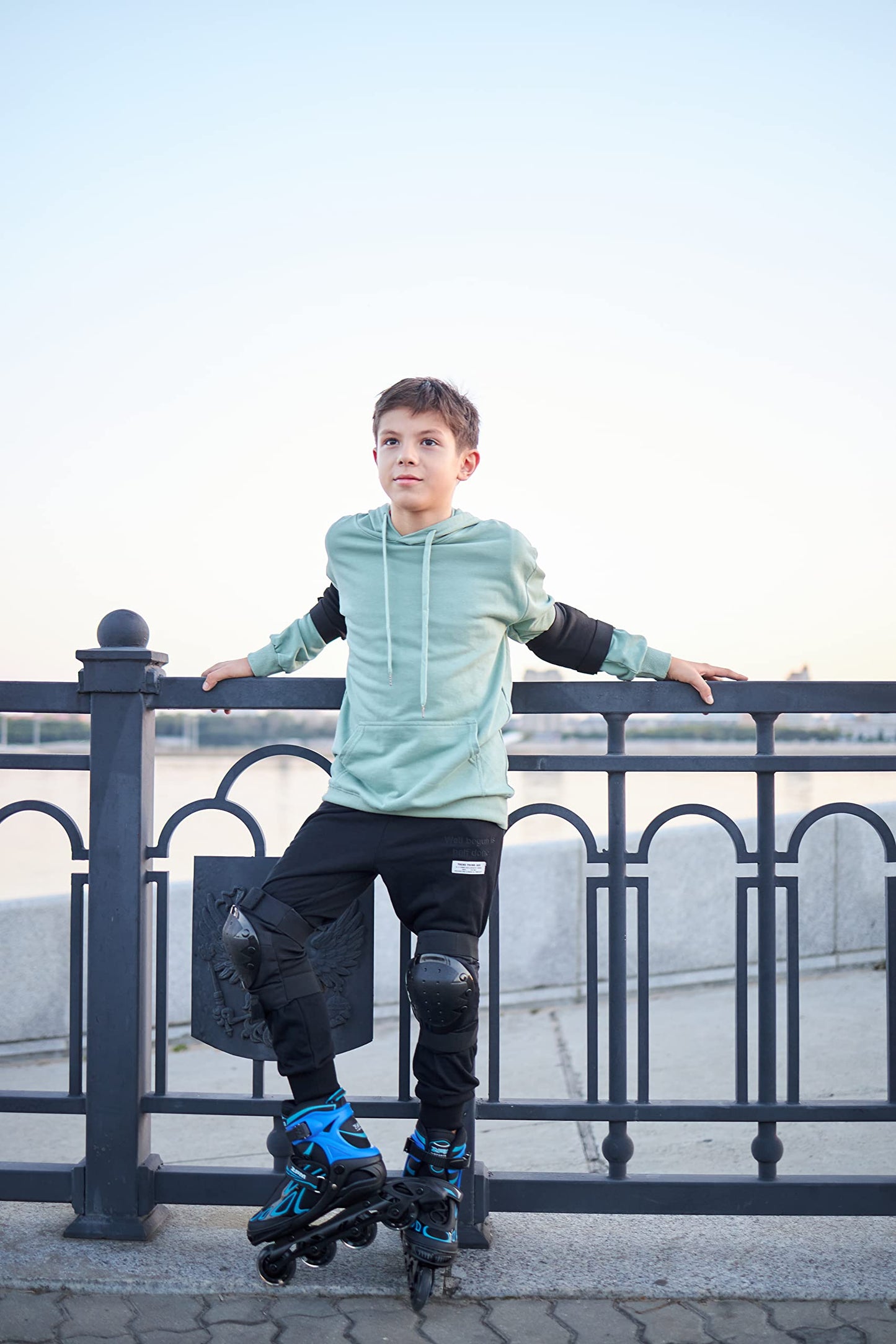 2PM Sports Vinal Boys and Girls Adjustable Flashing Inline Skates, All Wheels Light Up, Fun Illuminating Skates for Kids and Men- Azure Medium(1Y-4Y US)