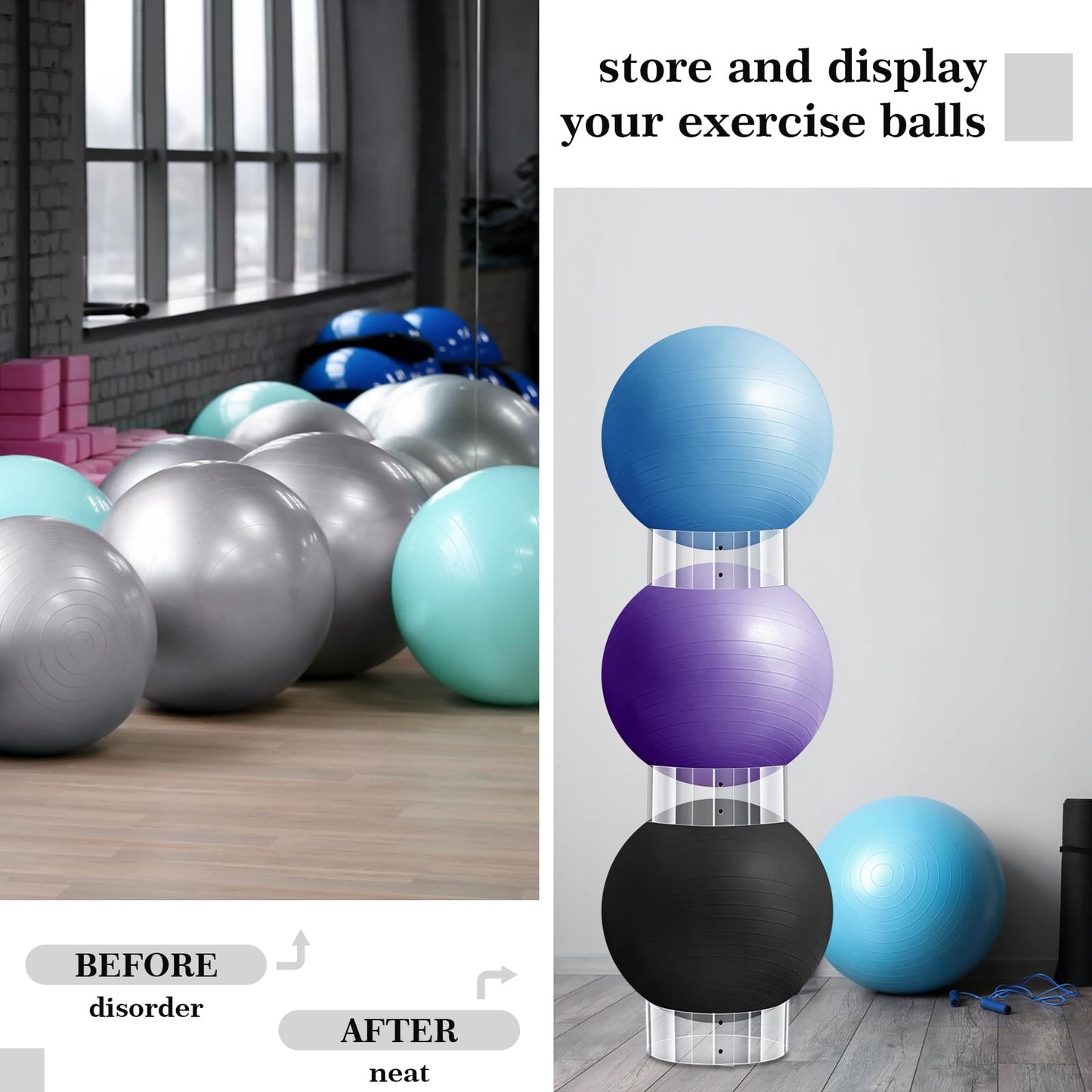 Wenqik 3 Pcs Exercise Stability Ball Display Holder 14.5 Inch Plastic Yoga Ball Holder Medicine Ball Rack Exercise Ball Base Therapy Ball Carrier Stand Stability Ball Storage Stackers (Clear)