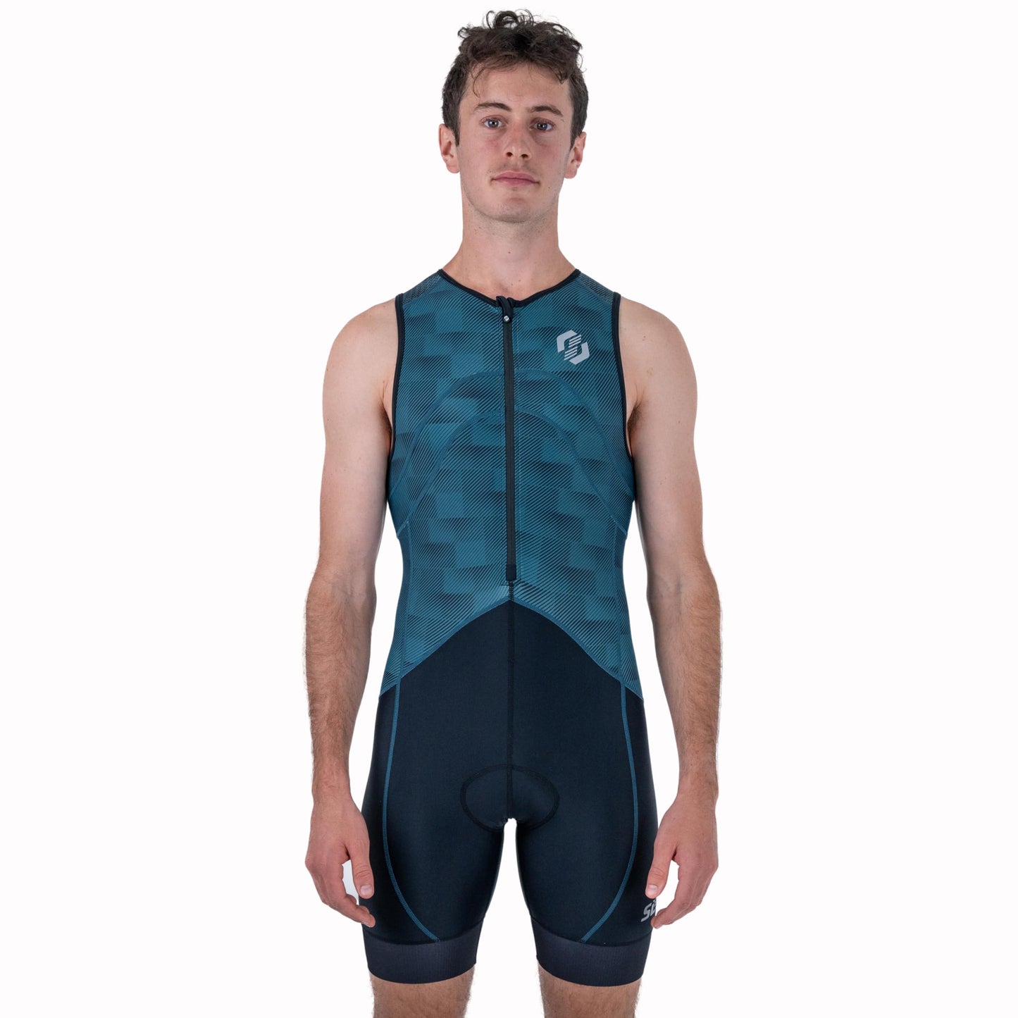 SLS3 Triathlon Suits Mens - Premium Trisuit Triathlon Men - Sleeveless, Quick Drying Tri Kit with Large Back Pocket (Navy Fractal, X-Large)
