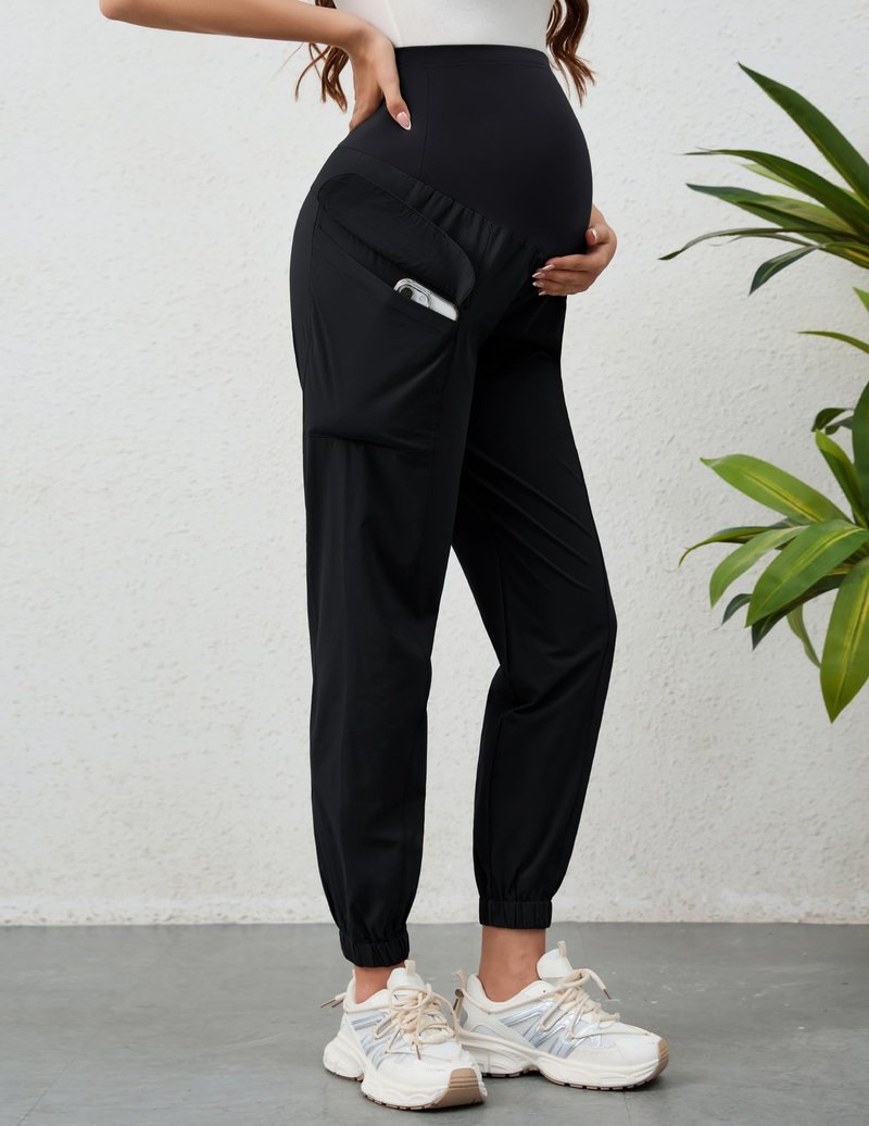 PACBREEZE Women's Maternity Cargo Joggers Quick-Dry Hiking Pants Active Outdoor Casual Pregnancy Sweatpants (Black, Medium)
