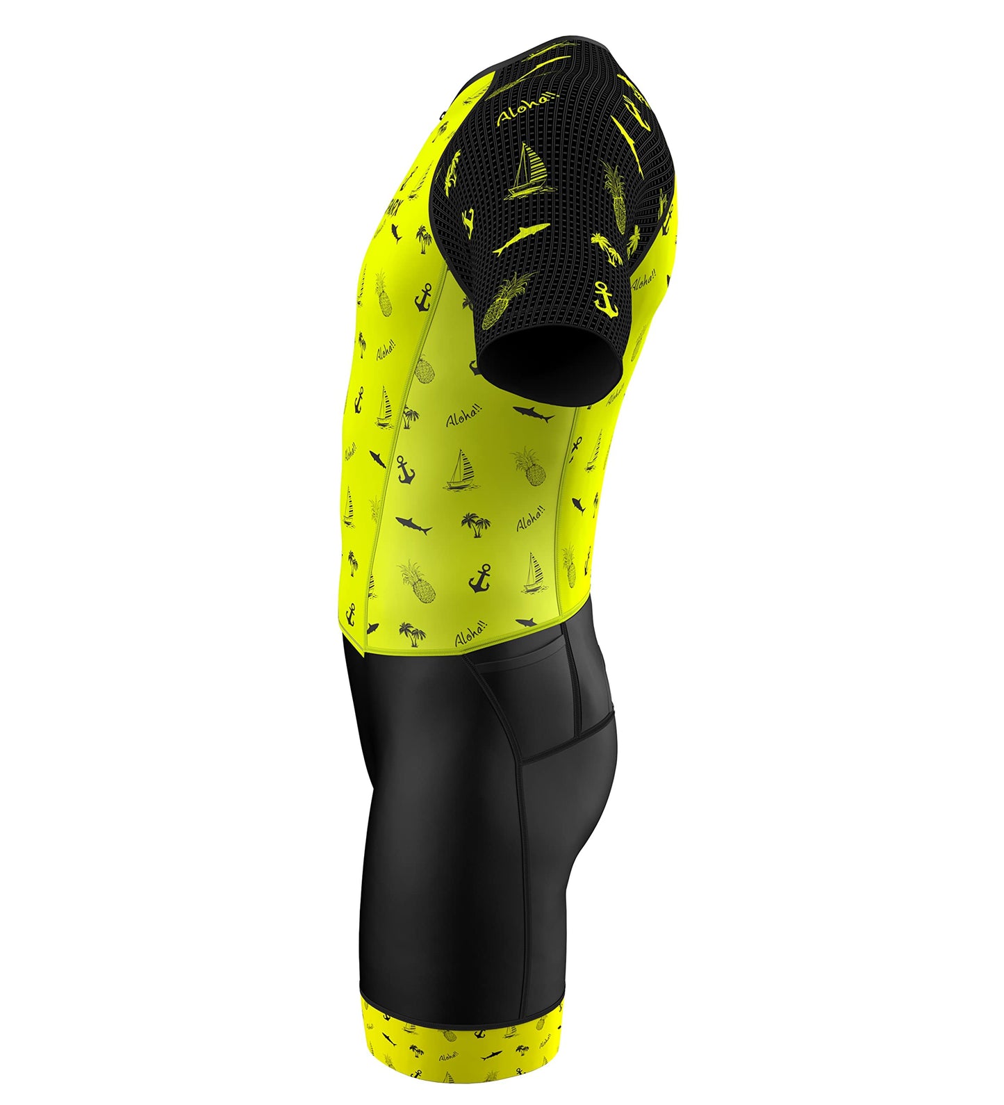 Sparx Mens Elite Aerosuit Triathlon Suit Mens Short Sleeve Tri Suit Skinsuit (Aloha, 3XL)