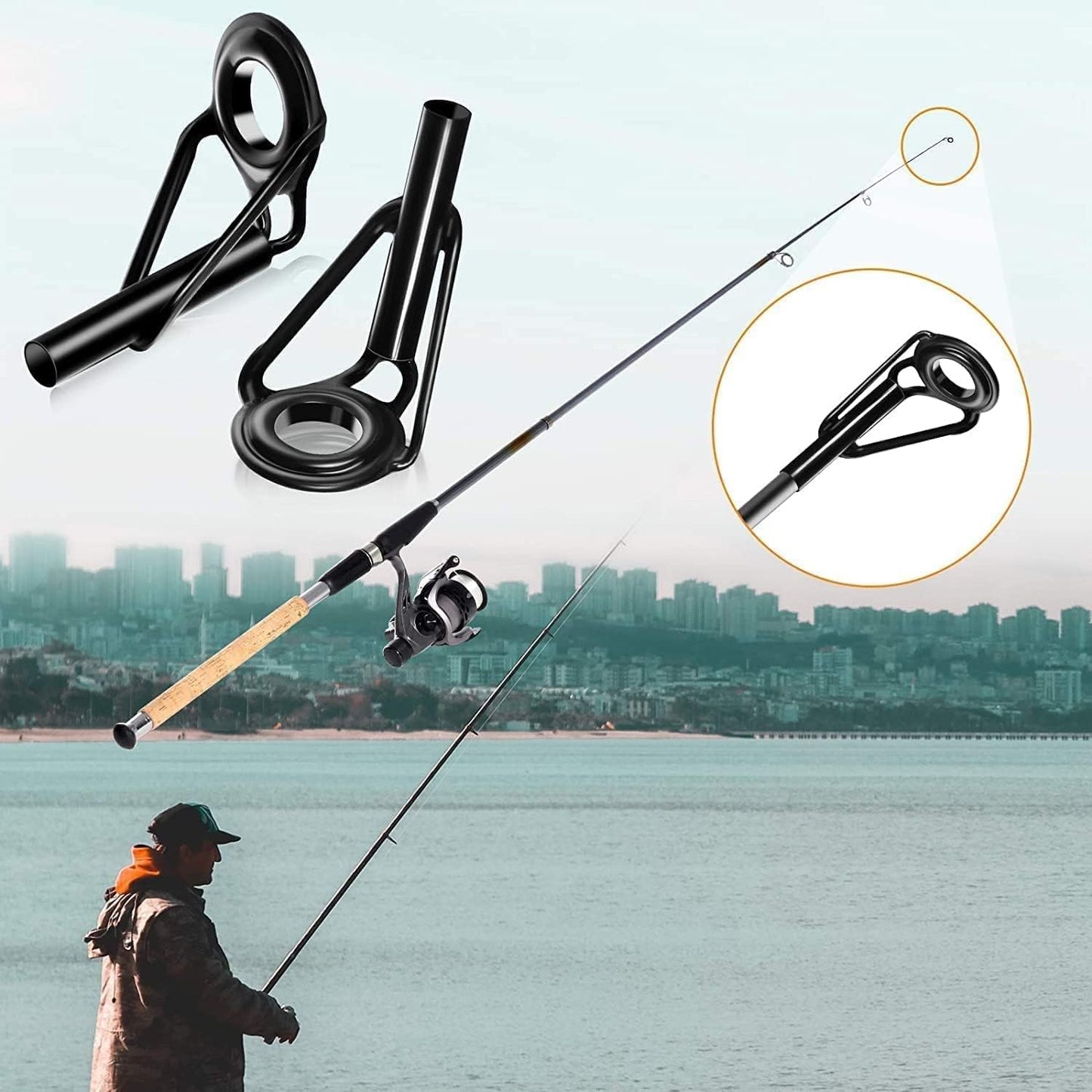 Fishing Rod Tip Repair Kit - 8 Pcs Micro Stainless Steel Ceramic Guides | Black Wear-Resistant Replacement Set