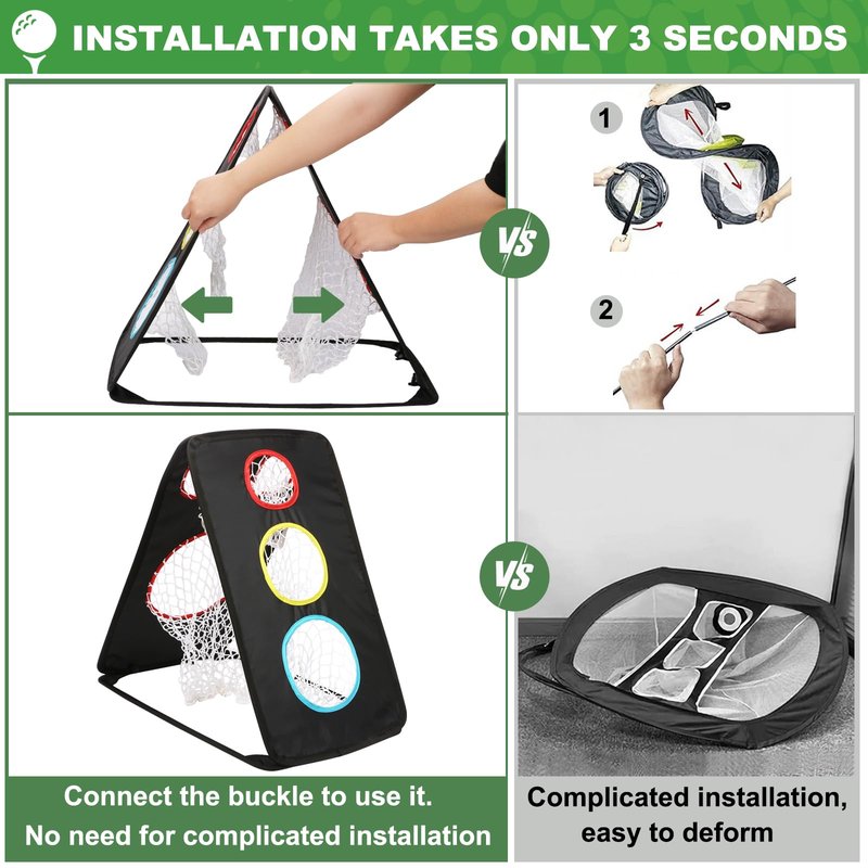 YTOPRO Golf Chipping Net: Ultra-Portable Dual-Sided Triple Target Training System with 400D Canvas for Indoor/Outdoor Backyard Practice – Includes Mat & Foam Balls & Golf Tees (Golfer Gift)