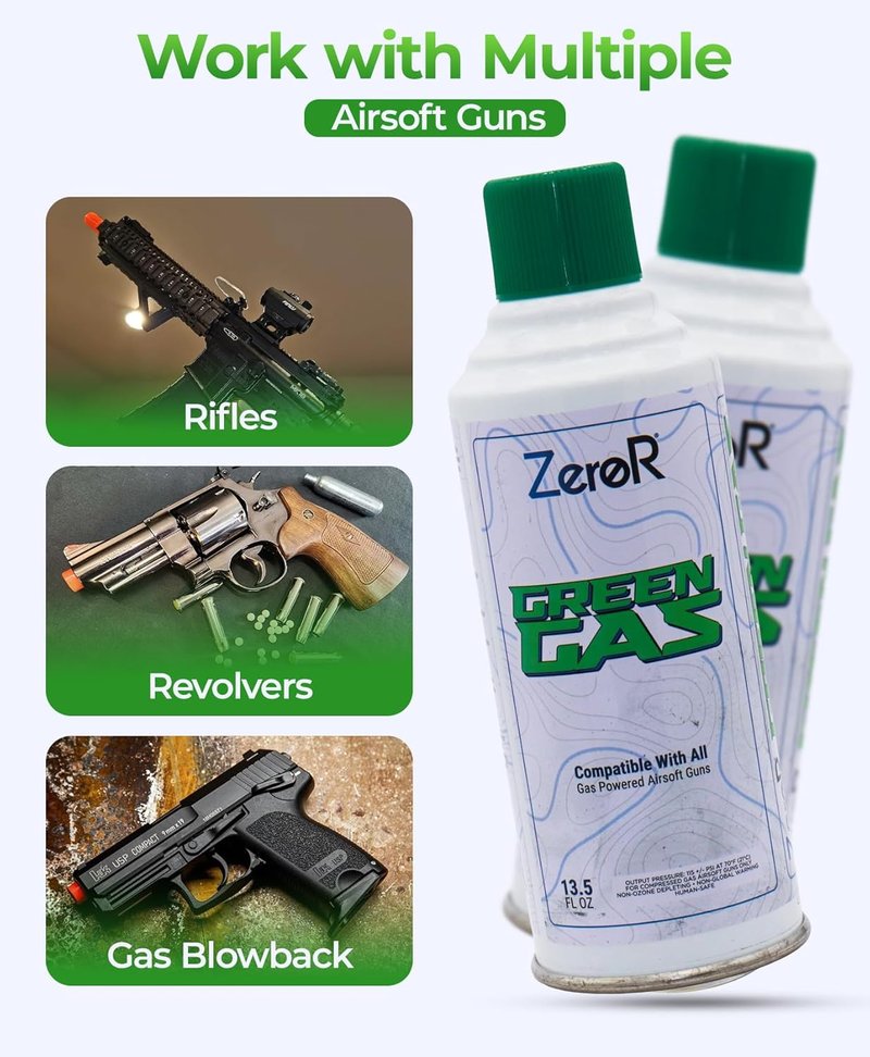 ZeroR® Green Gas - Airsoft Pistol Fuel - 13.5 Fl Oz | High-Performance Propellant