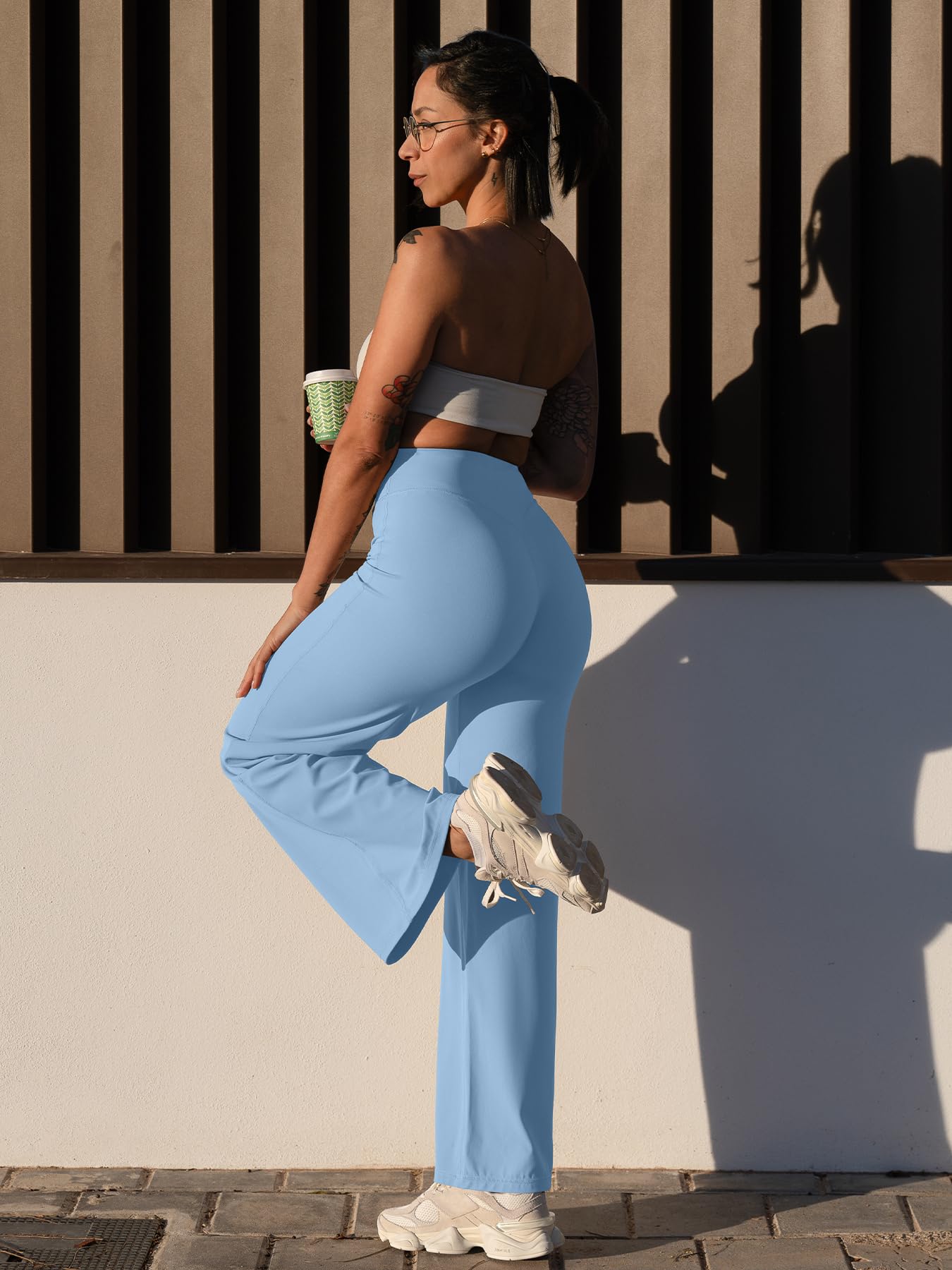 YEOREO Workout Leggings Womens No Front Seam Straight Leggings 29" High Waist Buttery Eddiy Gym Yoga Pants Airy Blue XS