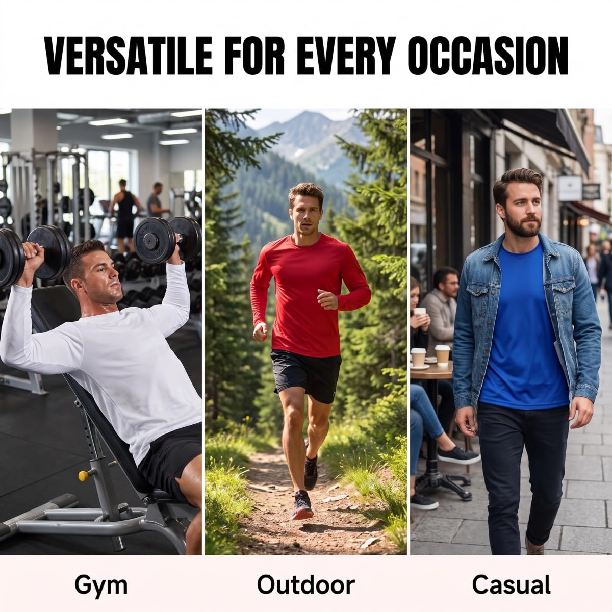Yasumond UPF50+ T-Shirts Pack Breathable Quick Dry Athletic Classic Long Sleeve Crew Neck Sun Protection Tee Shirt for Men