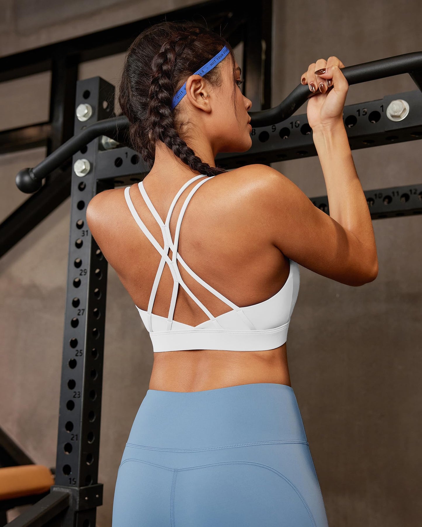 RUNNING GIRL Strappy Sports Bra for Women Sexy Crisscross Back Light Support Yoga Bra with Removable Cups White