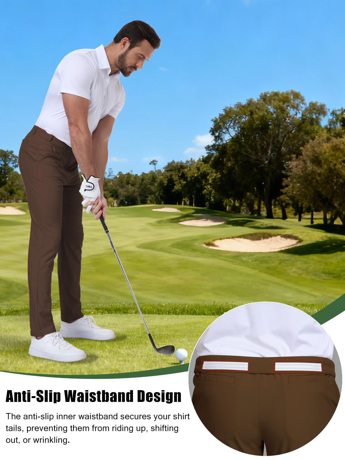 SPOSULEI Men's Golf Pants Lightweight Quick Dry Dress Business Pants with 4 Pockets Stretch Chino Slacks Pants Brown 32Wx32L