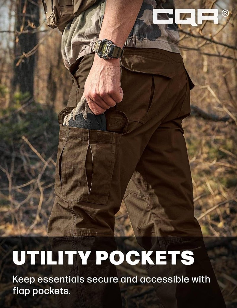 CQR Men's Tactical Pants - Lightweight Water-Resistant Cargo Pants for Work & Hiking | EDC Outdoor Apparel