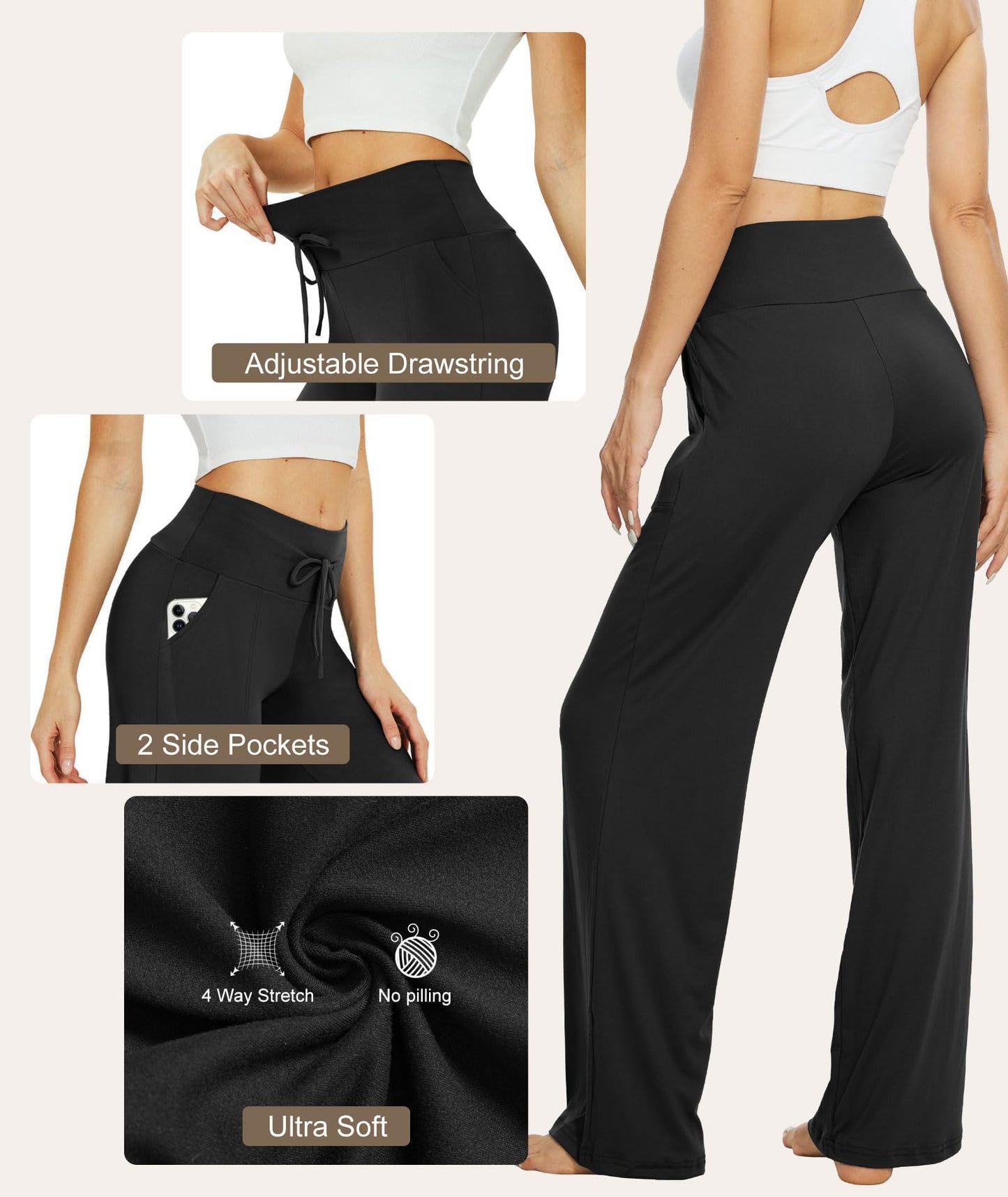 TNNZEET Women's Wide Leg Pants with Pockets - Casual Loose Yoga Trouser Pants Sweatpants Palazzo Lounge Pajama Pants