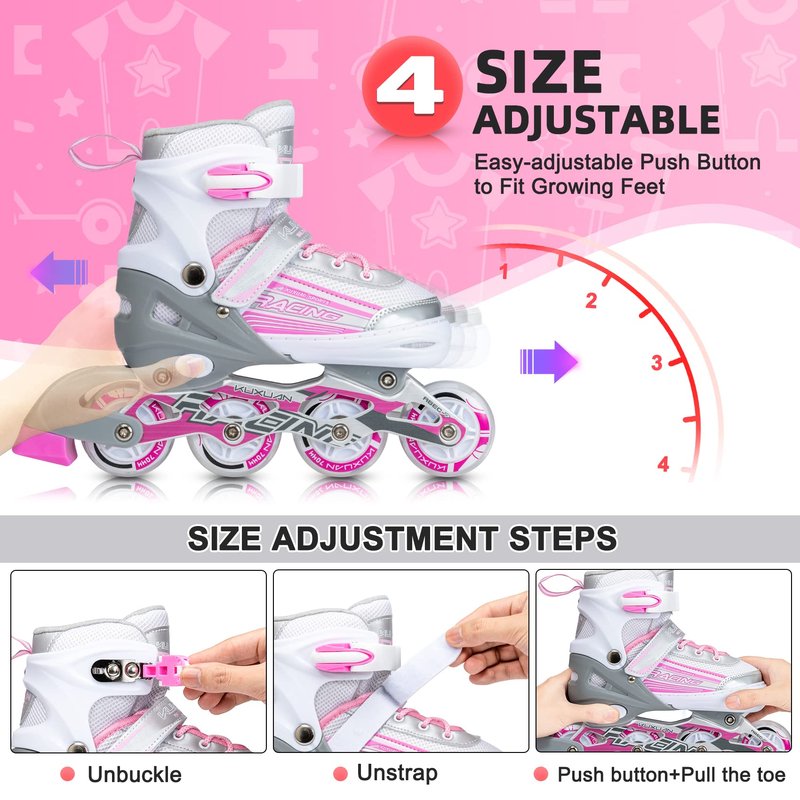 Kuxuan Skates Inline Skates Adjustable for Kids,Girls Skates with All Wheels Light up,Fun Illuminating for Girls and Ladies