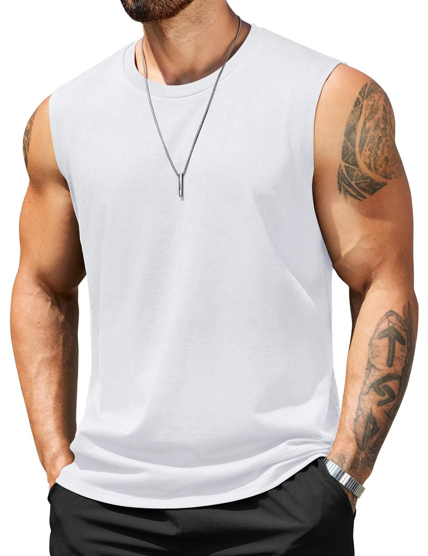 COOFANDY Cotton Tank Tops Mens Workout Sleeveless Shirts Muscle Sleeveless Tank Top White, X-Large