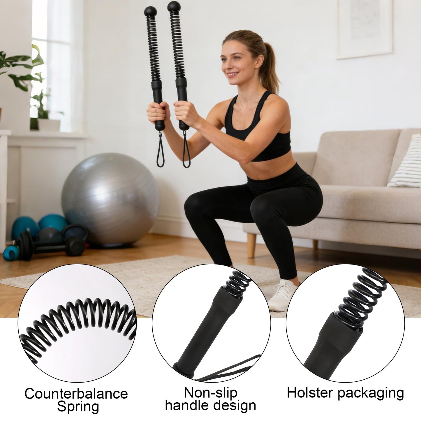 Ropeless Battle Ropes 2 Pcs Battle Rope Sticks Cordless Battle Ropes Ropeless Jump Rope Battle Rope Sticks for Home or Gym Style-B
