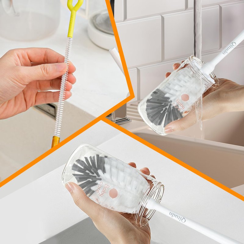 QLTUDN 2 Pack 14 Inch Bottle Brush & 12 Inch Straw Brush Cleaner Set - Heavy Duty Kitchen Bottle Brushes for Cleaning Water Bottles, Baby Bottles, Mugs, Sippy Cups & Tumblers, Lab Use