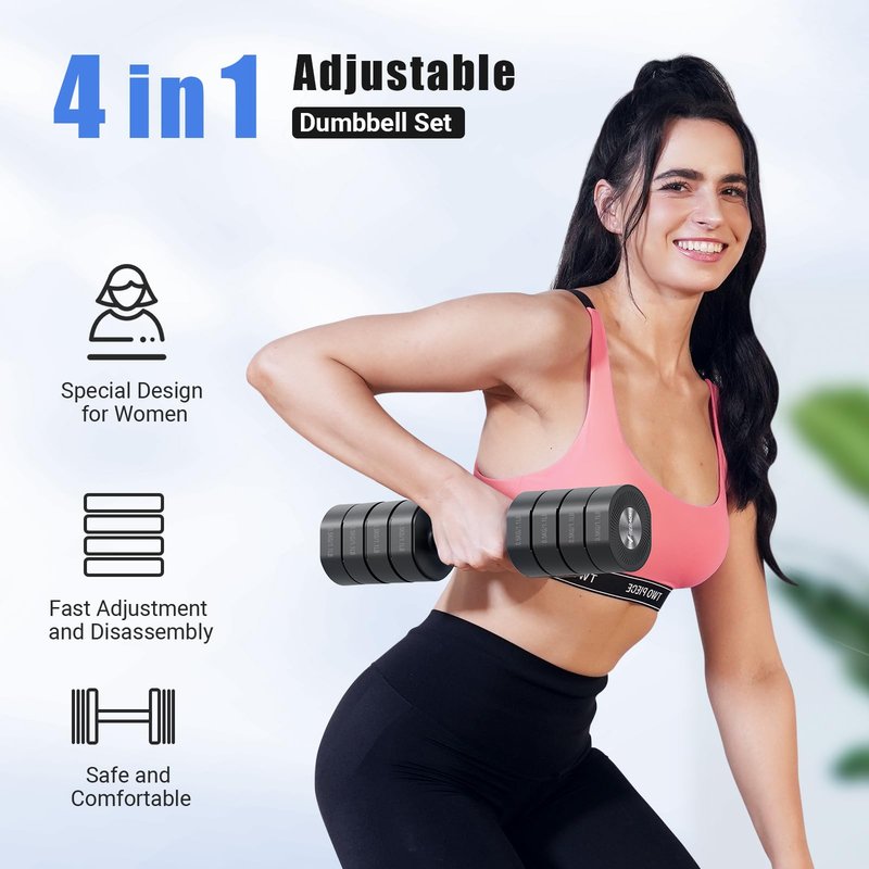 MERACH Dumbbell Set of 2, Adjustable Weight, Anti-slip Handle, Macaron Colors, Each 2.2/4.4/6.6/8.8 lbs, 4 in 1 Hand Weights for Women at Home, White