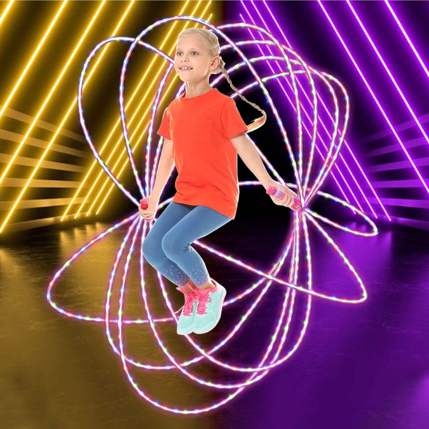 2 Pack LED Jump Rope for Kids Colorful Skipping Rope Light Up Ropes for Girls Boys Fitness Exercise & Lights Dancing & Night Party Favors(Batteries Not Included)