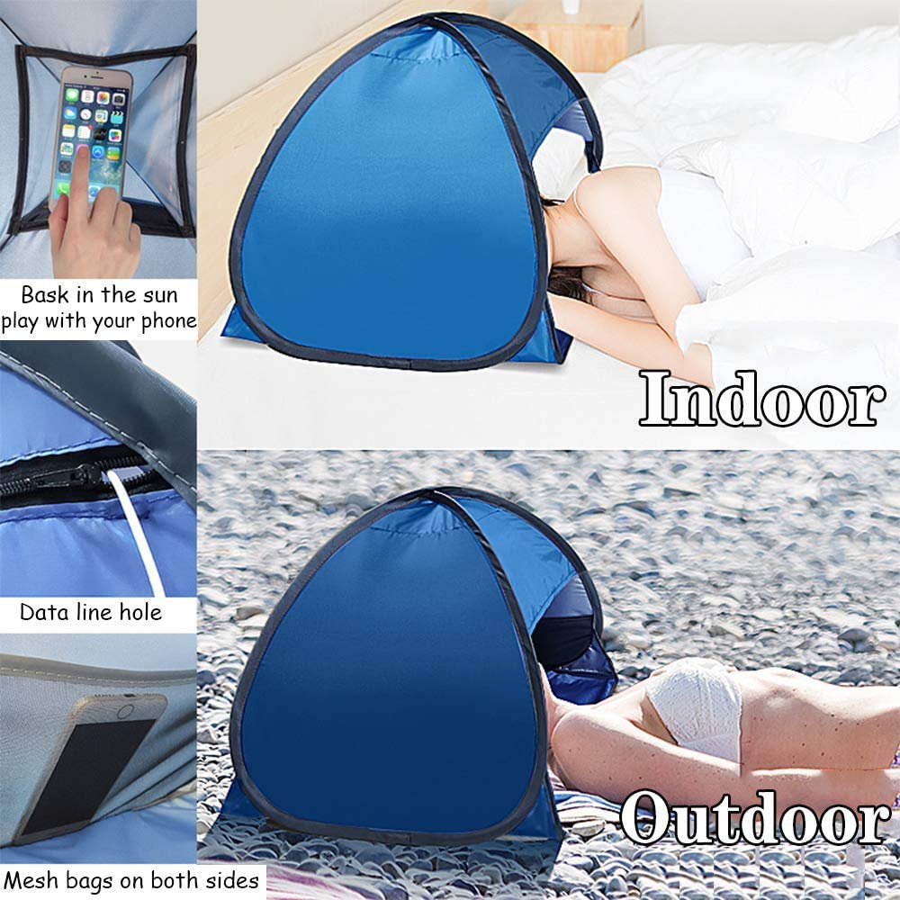 Beach Sun Shelters,Instant Sun Shade Canopy Head PopUp Canopy Automatic Shade Tent for Camping Hiking Picnic Portable Sun Shelter Windproof Waterproof with Mobile Phone Stand