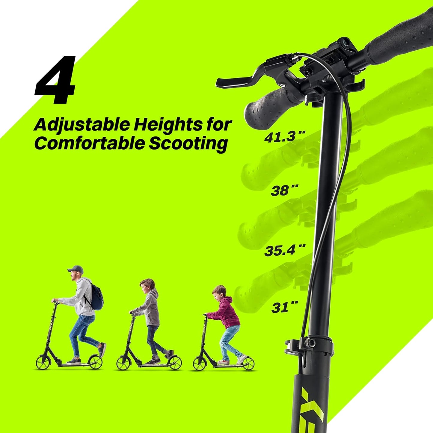 JOVA ZIFFY Kids Scooter - Foldable Kick Scooter with Hand Brake | 4 Adjustable Heights, Lightweight Design, Supports 220 lbs