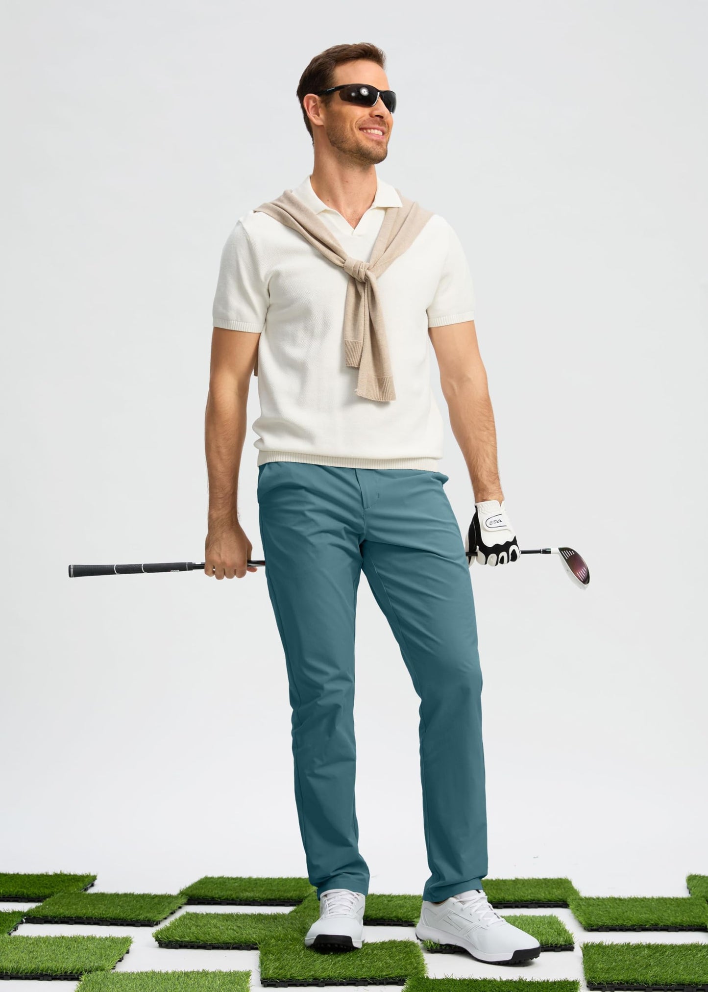 Pudolla Dress Pants for Men Golf Pants Stretch Work Dress Comfy Pants 34 Lightweight Quick Dry Casual Slacks Trousers(Vivid Blue 33Wx34L)