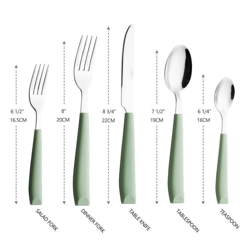 ANNOVA Silverware Set Stainless Steel Colorful Handle Tableware Kitchen Flatware Set Utensils, Includes Dinner Knives, Forks, Spoons, Salad Forks & Dessert Spoons (Sage Green, 20 Pieces)