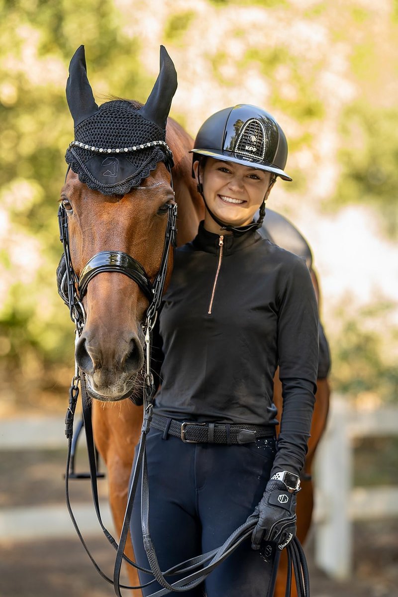 Equestrian Sun Shirt for Women -Ladies Long Sleeve Horseback Riding Base Layer Shirt - English and Dressage Horse Riders Gift (US, Alpha, Medium, Regular, Regular, Black & Rose Gold)