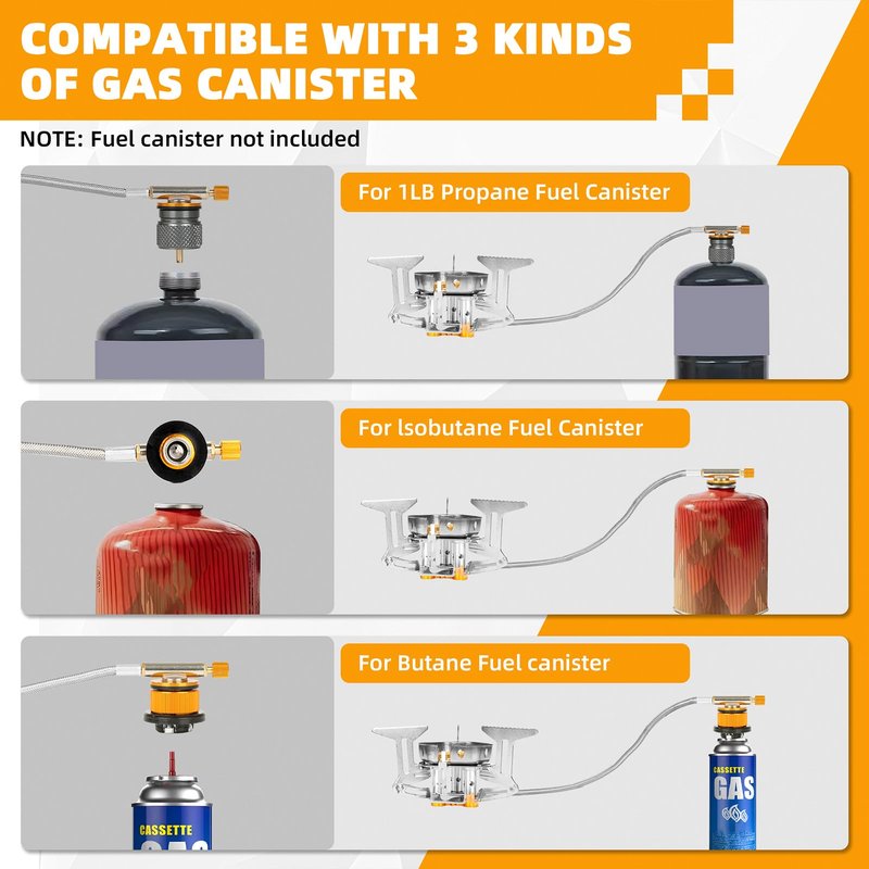 9900W Windproof Camping Gas Stove, Portable Camping Stove with Piezo Ignition, 1LB Propane Tank Adapter, Butane Adapter for Outdoor Cooking, Picnic, Camping and Hiking