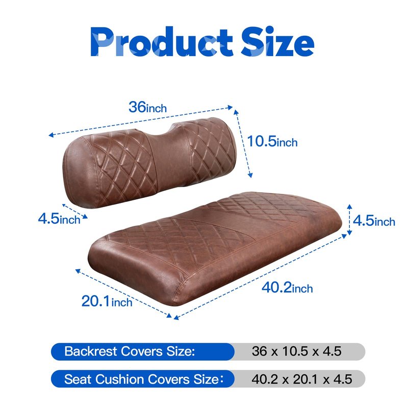 NOKINS Golf Cart Diamond Seat Covers Kit, Fit for EZGO TXT 1994-2013/EZGO RXV OEM Standard Front Seat Cushion, No Nails Required & Easy to Clean, Breathable Vinyl Seat Covers (Brown and Brown 8438)