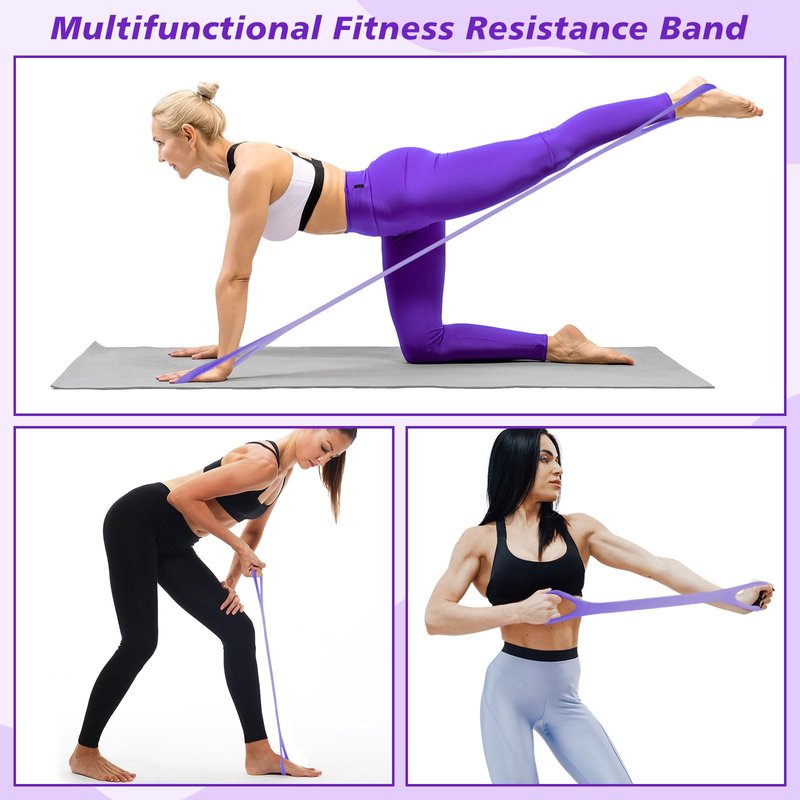 Hiboom 24 Pack Rubber Figure 8 Resistance Bands with Non Slip Handles, Elastic Workout Bands for Arm Back Chest Training, Yoga, Pilates Physical, Home Gym Equipment (Purple)