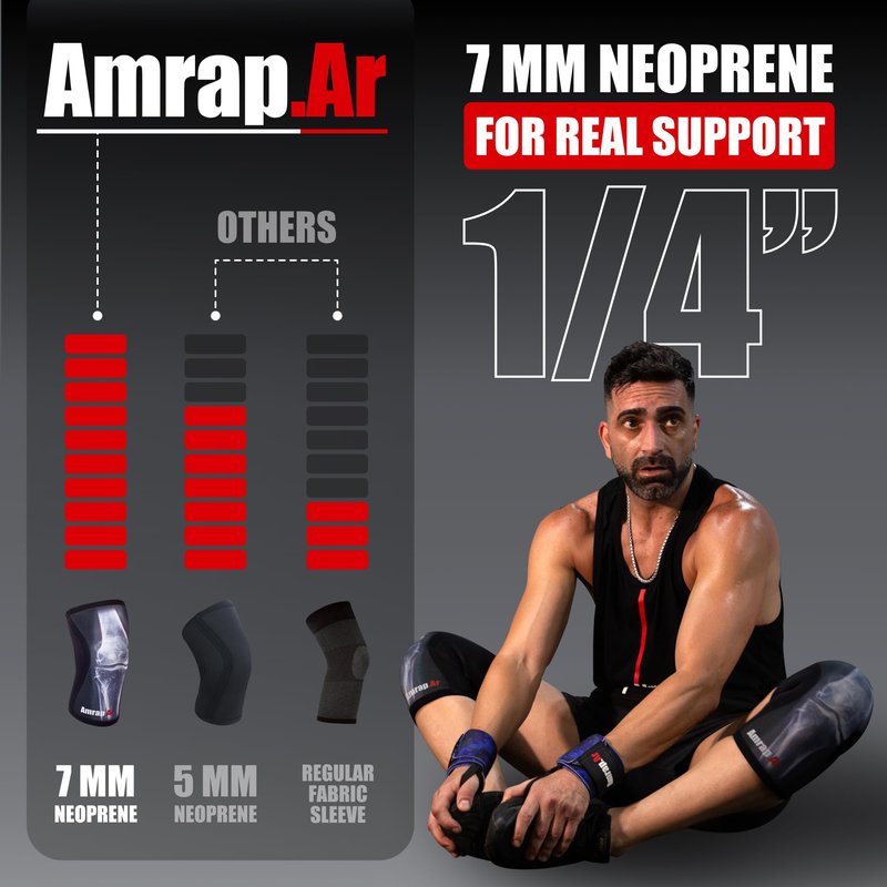AMRAP.AR 7mm Knee Sleeves (size M - Pair) | Neoprene Knee Sleeve for Weightlifting Men and Women & Powerlifting | High-Performance Gym Reaper Knee Sleeves Compression Support for Squats, Weight Lifting