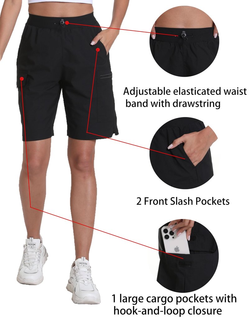 Rrosseyz Women's Hiking Cargo Shorts with Pockets Quick Dry Athletic Gym for Women Exercise Lounge(Dark Black,XL)