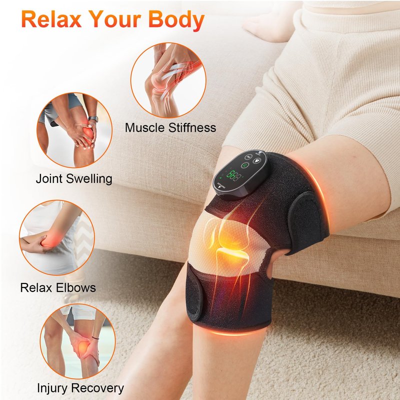 Cordless Heated Knee Massager, FSA Eligible 3-in-1 Wearable Wrap for Knee, Elbow and Shoulder, Rechargeable Heat and Vibration Massager, 6 Heat Levels, 3 Massage Modes
