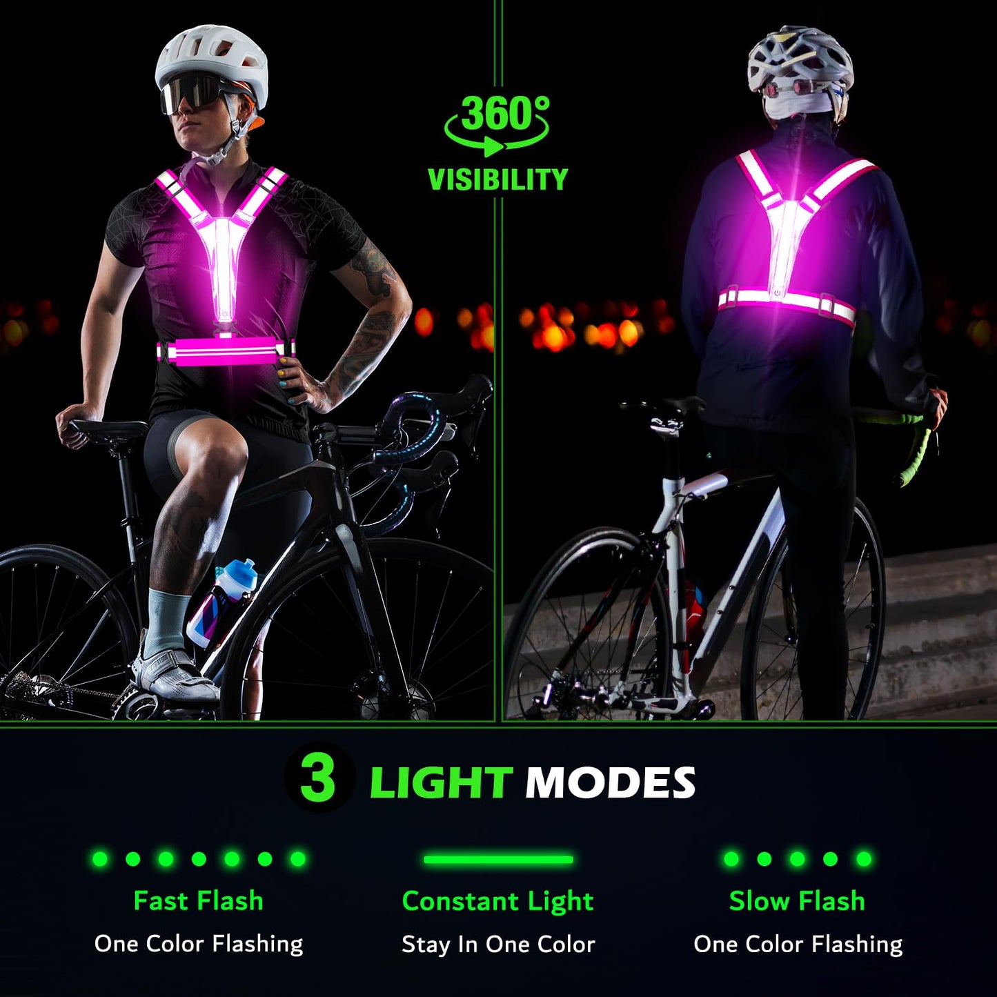 Ylzzrs LED Reflective Vest Running Gear, USB Rechargeable Light Up Running Vest Chest Phone Holder for Runners Night Walking,6-11hrs Light Adjustable Waist/Shoulder for Women Men Kids (Pink)