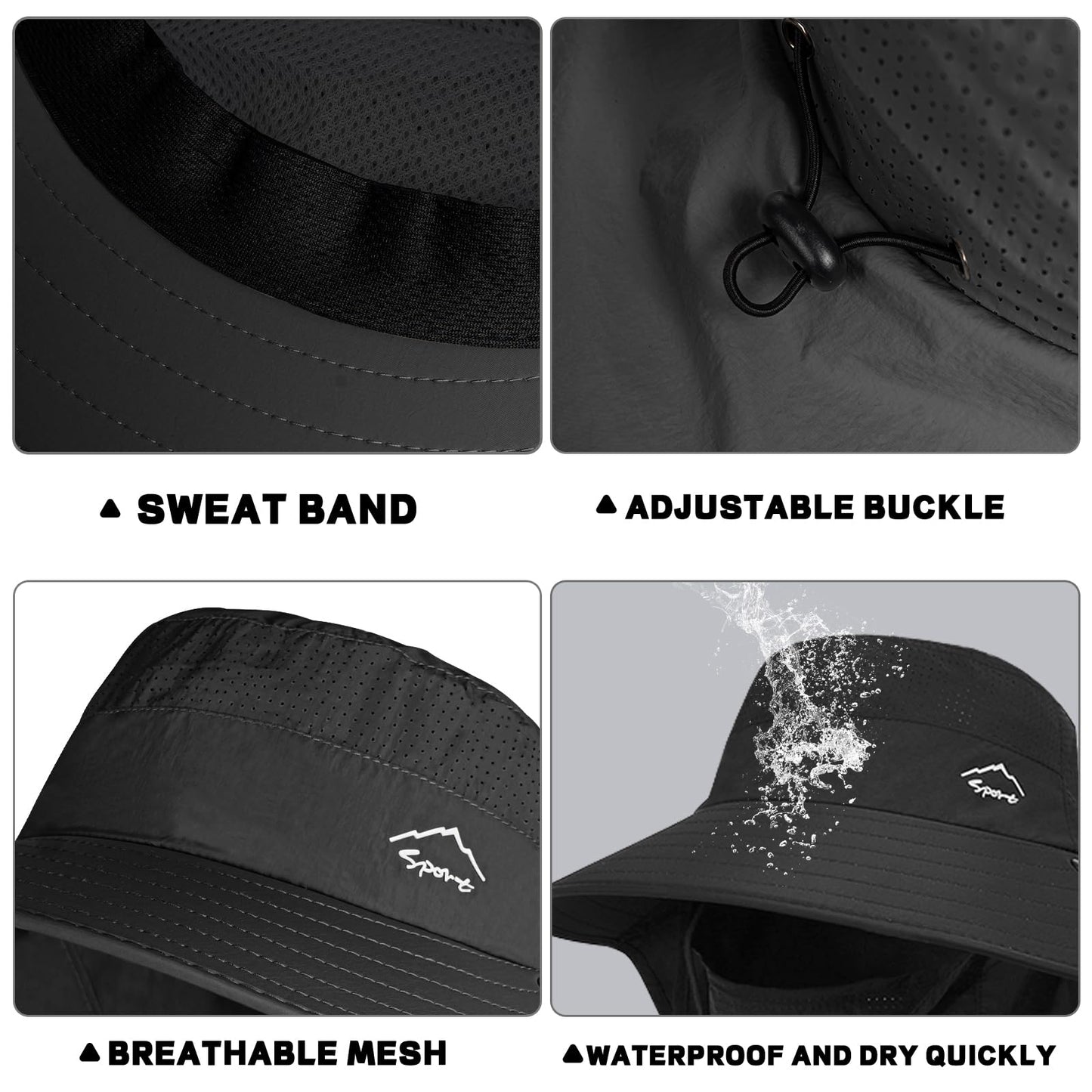 Rosoz Sun Hat for Men Women with Neck Flap,Wide Brim UPF50+ Fishing Hat with Detachable Face Cover Outdoor Sun Protection Hat