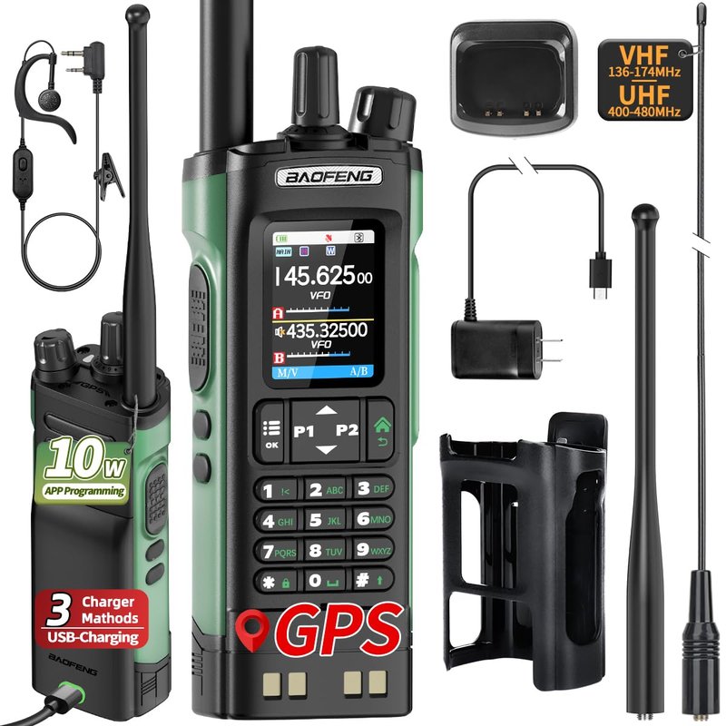 BAOFENG UV-32 Ham Radio Long Range 10W Rechargeable Walkie Talkies UV32 5RM K5 Handheld Two Way Radio NOAA Weather Radio with GPS,APP Programming,Copy Frequency,USB-C Charging for Survival Gear