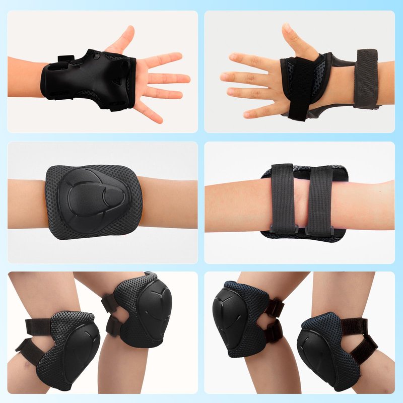 Kids Protective Gear Set - Knee Pads Elbow Pads with Wrist Guards for Ages 3-12 | 3-in-1 Safety Protective Gear for Skating, Cycling, Biking, Roller Skates, Scooters (Black, ‎M(8-12Years))