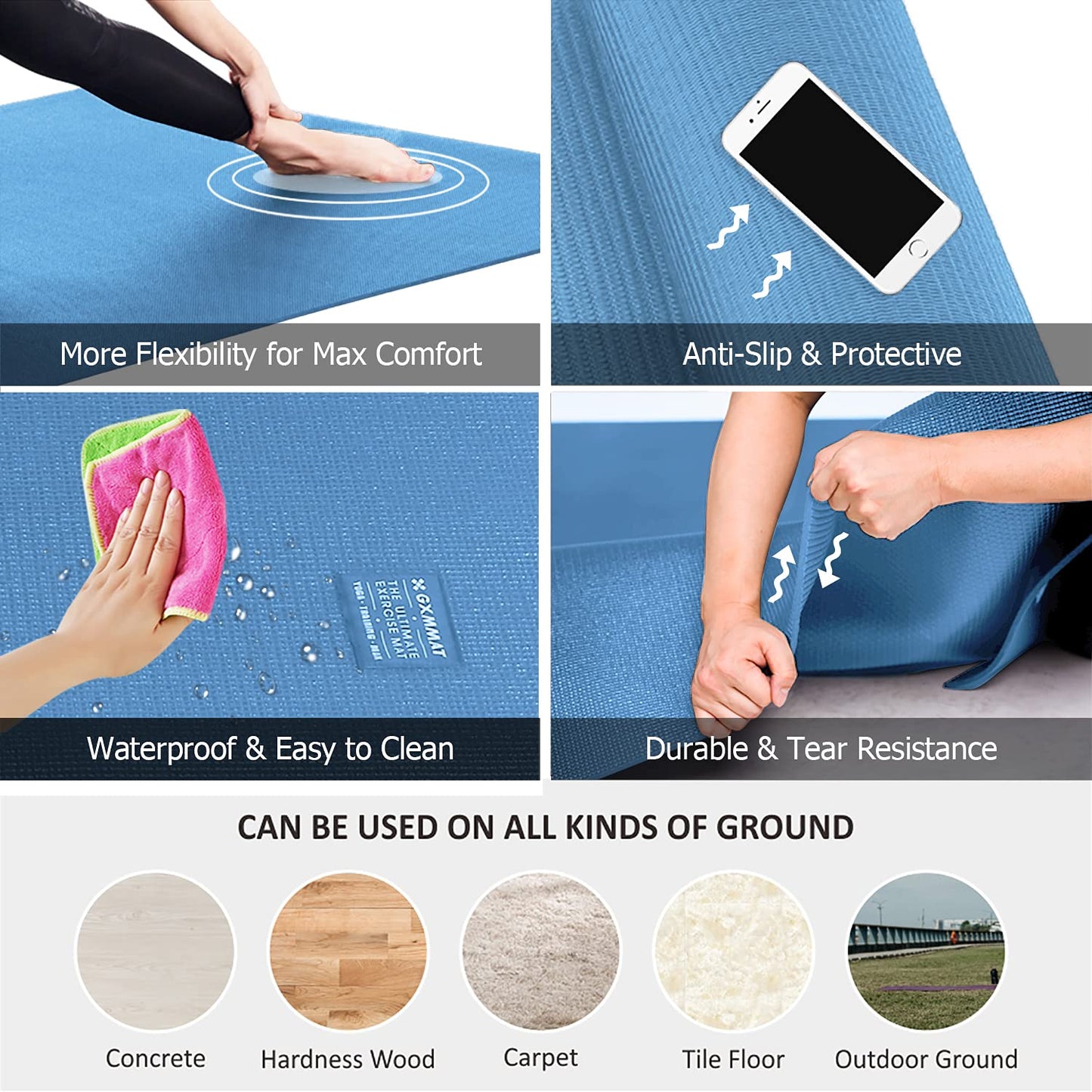 GXMMAT Extra Large Yoga Mat 12'x6'x7mm, Thick Workout Mats for Home Gym Flooring, Non-Slip Quick Resilient Barefoot Exercise Mat for Pilates, Stretching, Non-Toxic, Extra Wide and Ultra Comfortable