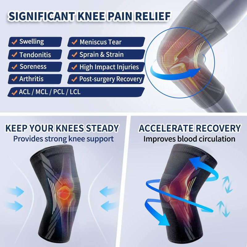 Knee Brace for Women & Men - UFITVELL 2 Packs knee compression sleeve for Knee Pain, Ideal for Gym, Running, Basketball, volleyball, Yoga, Support Meniscus Tear, swelling & Arthritis Pain Relief -