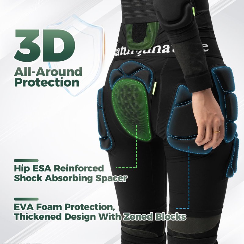 Qunature Protective Padded Shorts Ergonomic Design -5 Zone Concept Easy Layering Under Outer Pants , ESA - Certified Shock - Absorbing for Snowboard,Skate and Ski Waist：78-88CM