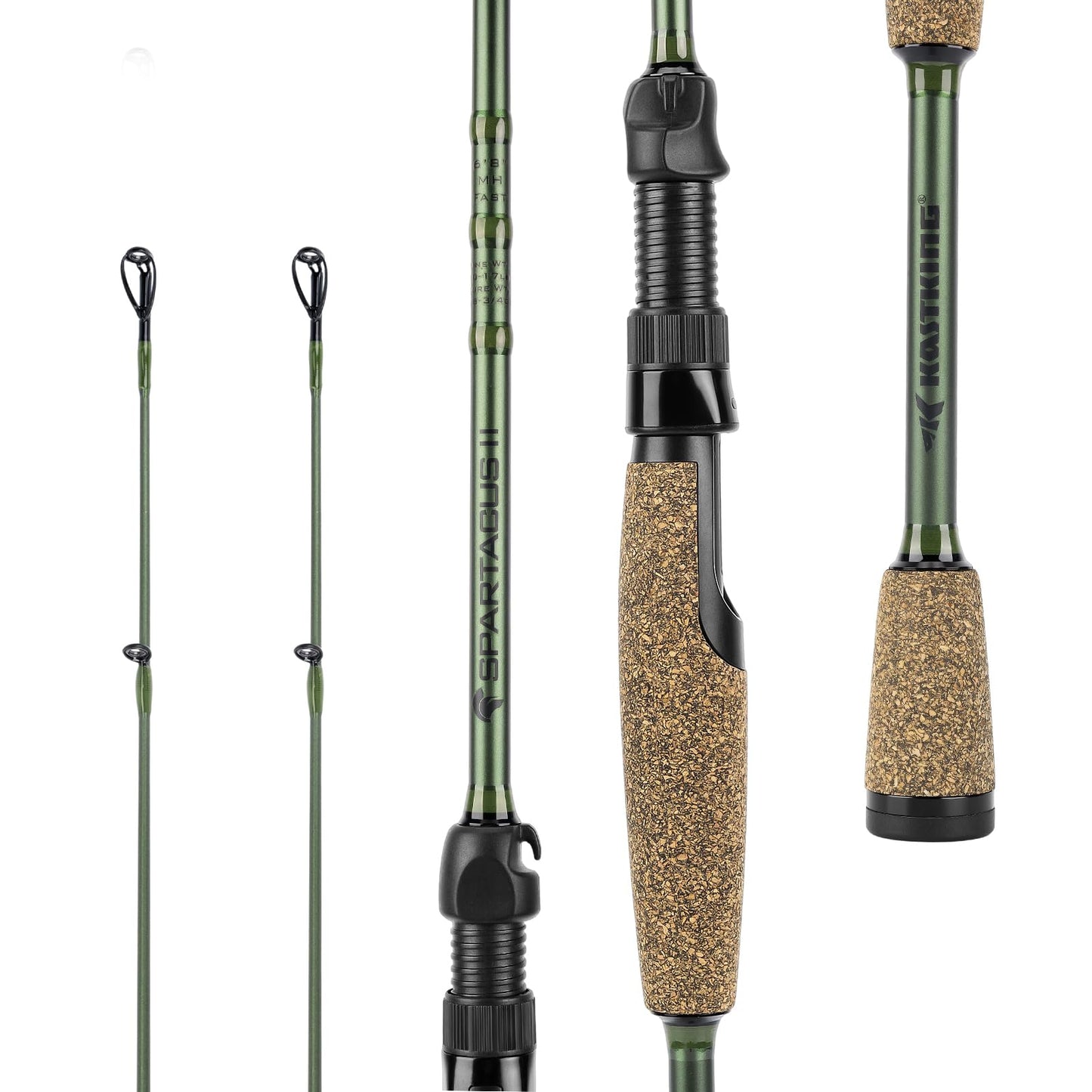 KastKing Spartacus II Fishing Rods - IM6 Graphite Blanks Casting & Spinning Rods, 2-Piece Rods with Extra Tip Section, PTS Power Transition System, KastFlex Technology, Rubber Cork Handle