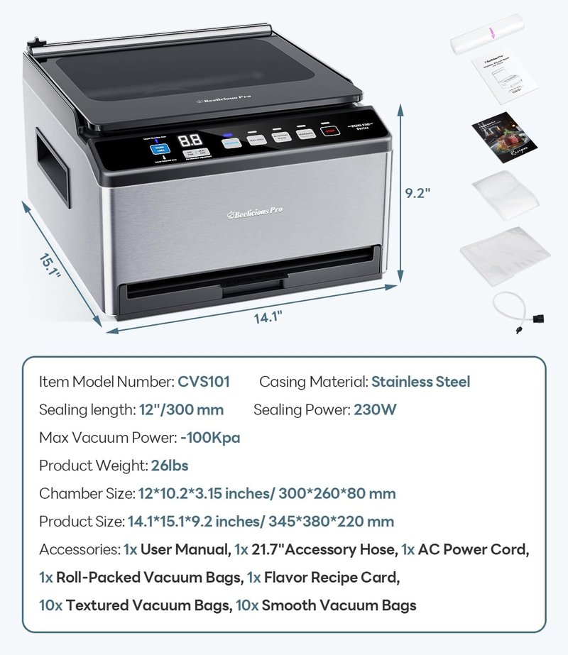 DualCore Vacuum Sealer - Commercial-Grade Chamber Sealer for Liquids & Sous Vide | 6L Capacity, Extra-Wide Bag Clamp