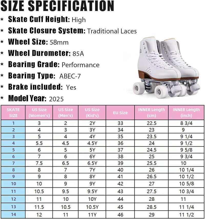 PAPAISON Roller Skates for Women and Girls, Deluxe 2 Layer Microfiber Leather Double Row-Classic Roller Skates for Men, Professional Outdoor Indoor Quad-Skates for Kids & Adults