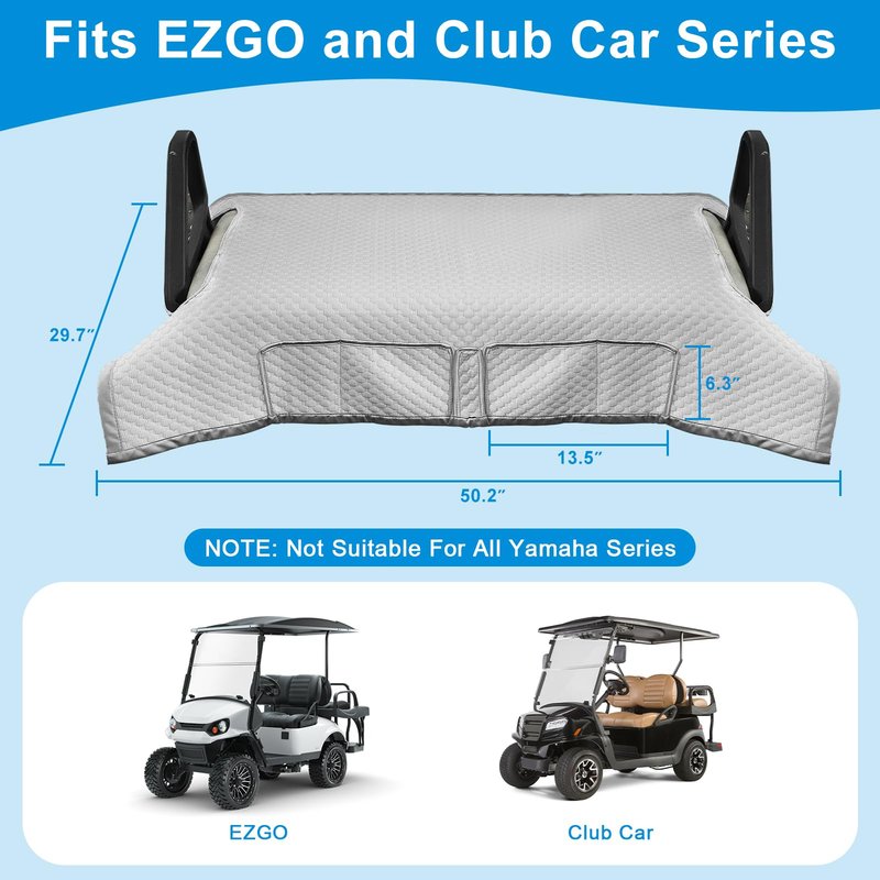 RIZINKART Golf Cart Seat Blanket for EZGO, Club Car, Enhanced Quality Material, 50.2''x 29.7'', Easy to Install and Clean, 4 Convenient Pockets, Gray Golf Cart Seat Covers, Double Non-Slip
