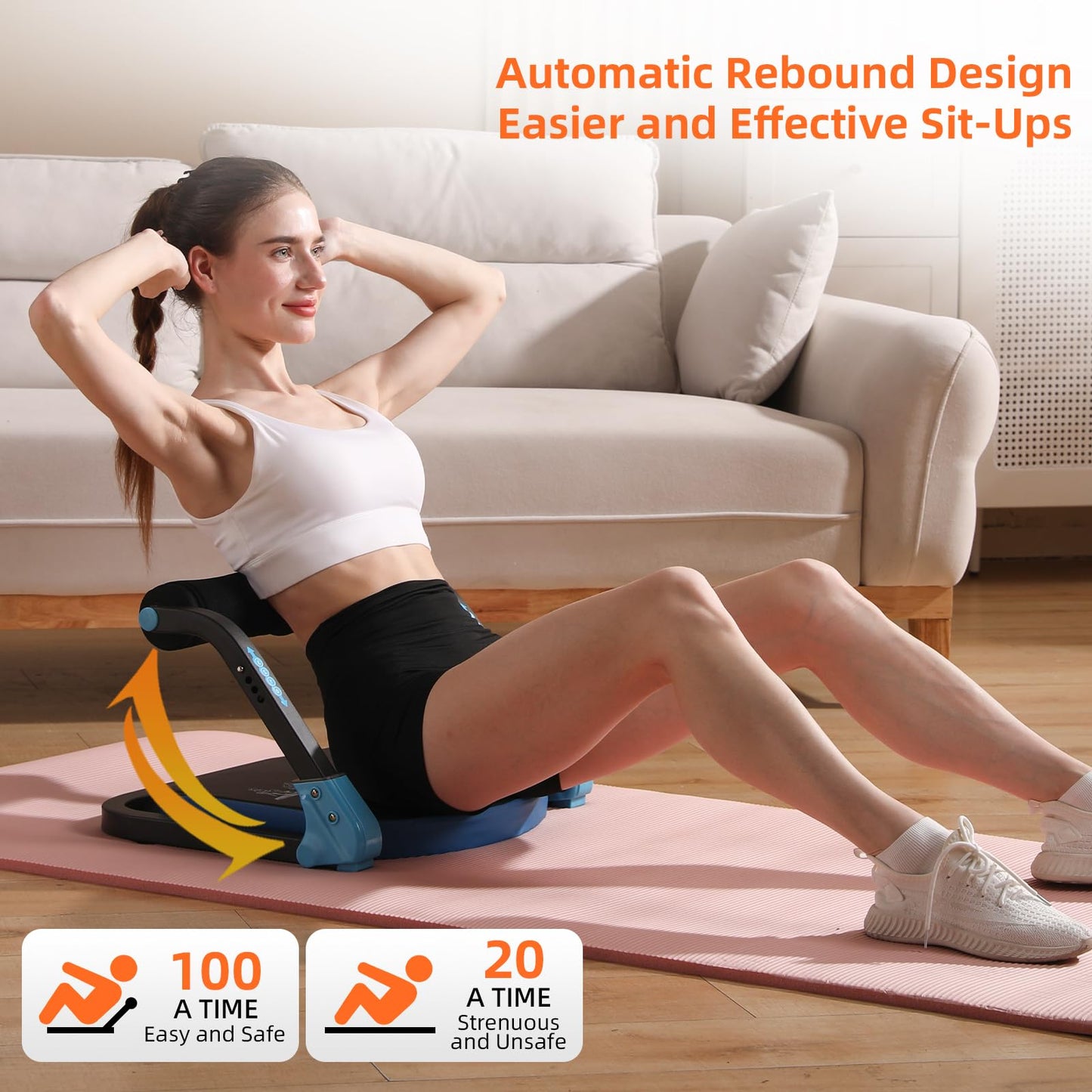 OKNETP Abdominal Trainer Machine with Resistance Bands - 3 Levels Adjustable Sit-Up Exercise Equipment for Home Gym, Core & Full Body Workout (Blue)