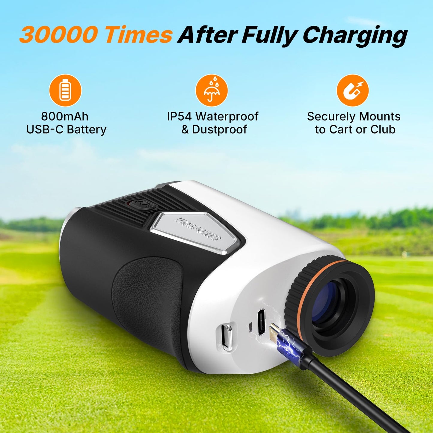 WOSPORTS Golf Rangefinder with Slope, 1500 Yards Laser Range Finder for Golfing/Hunting, 7X Magnification with Flag Pole Locking Vibration, Magnetic, Rechargeable, Feet/Meters/Yards Support
